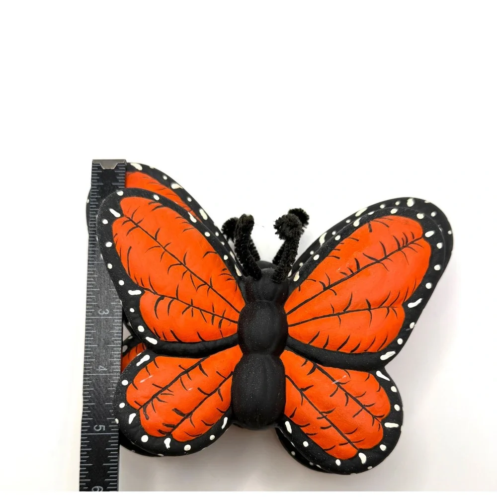 Monarch Butterfly Ceramic Wall Decor Orange Black Hand Painted 3D Art Set 2